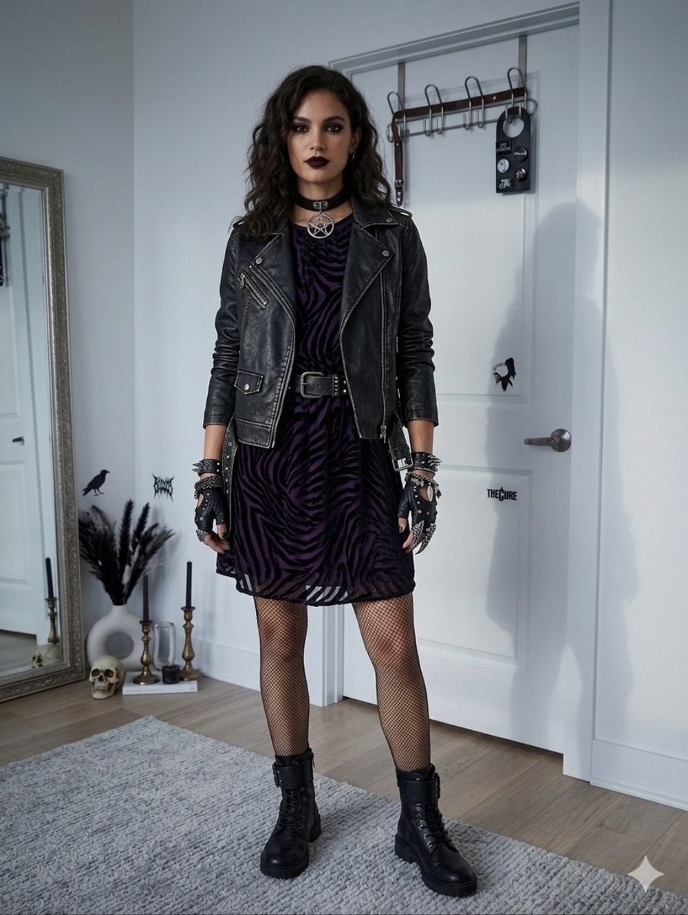 Michael Kors Purple Zebra-Print Mini Dress, Goth, Punk, Dark Style.